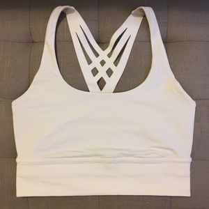Lululemon White Mind Over Miles Sports Bra